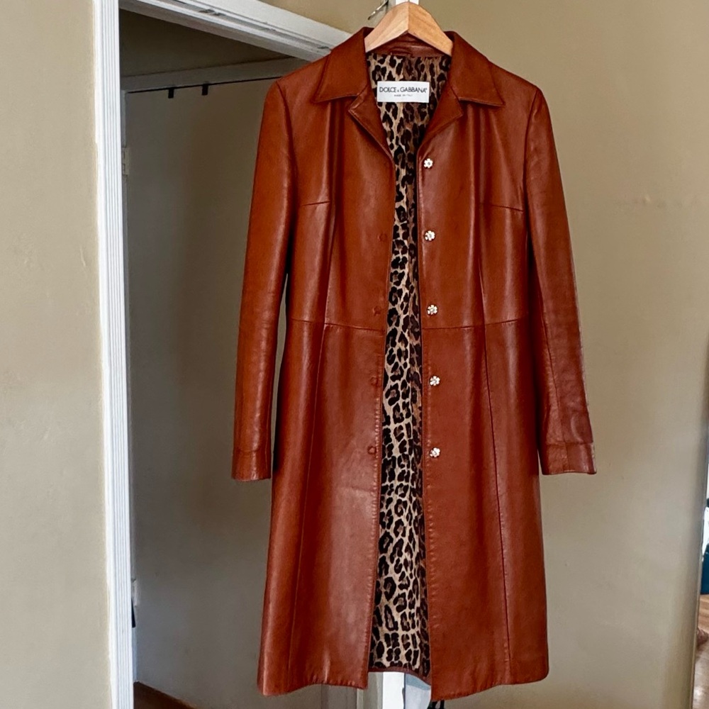 Authentic Vintage Dolce & Gabbana Cognac Lambskin Leather Trench Coat (EUC)
